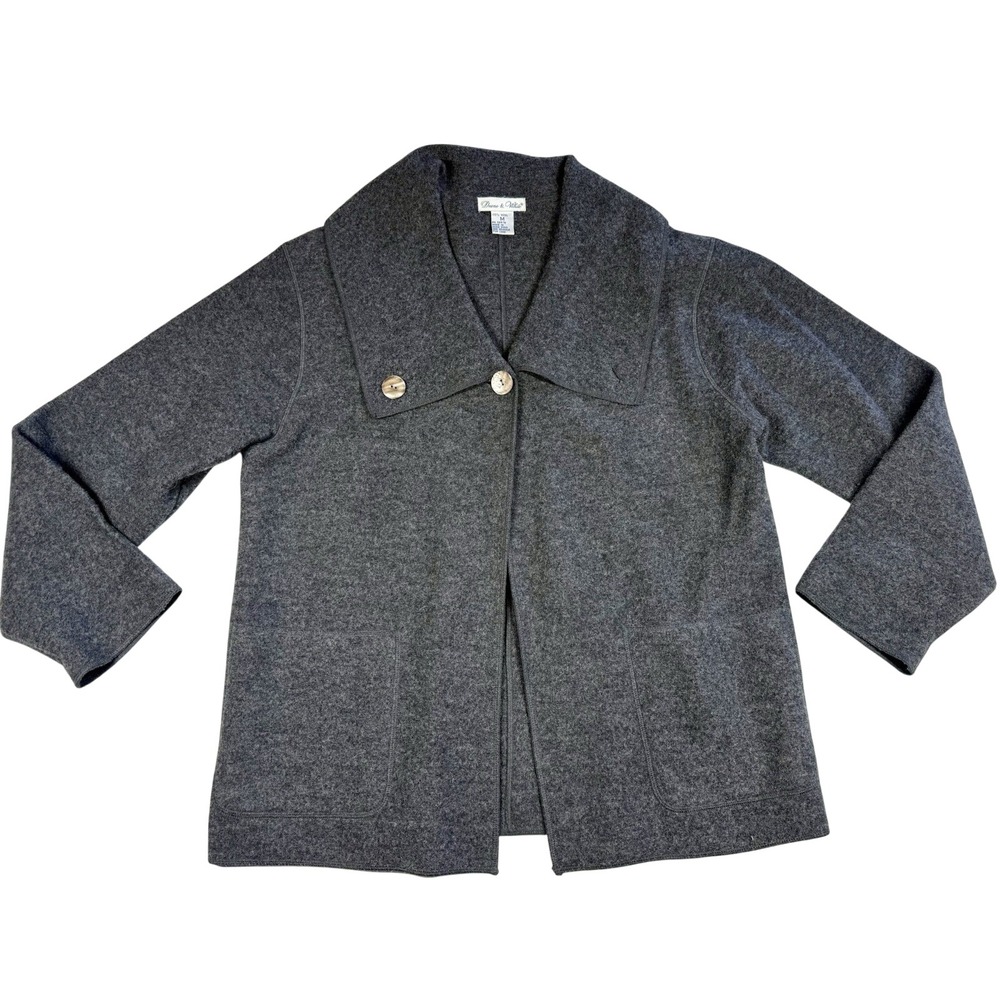 VTG Deane & White 100% Wool Sweater Cardigan Dress Coat M Gray Minimalist Boho